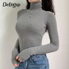 Darlingaga Casual Solid Skinny Turtleneck Long Sleeve Bodysuit Warm Basic Woman Body Fall Winter High Neck Sheer Bodysuits Slim